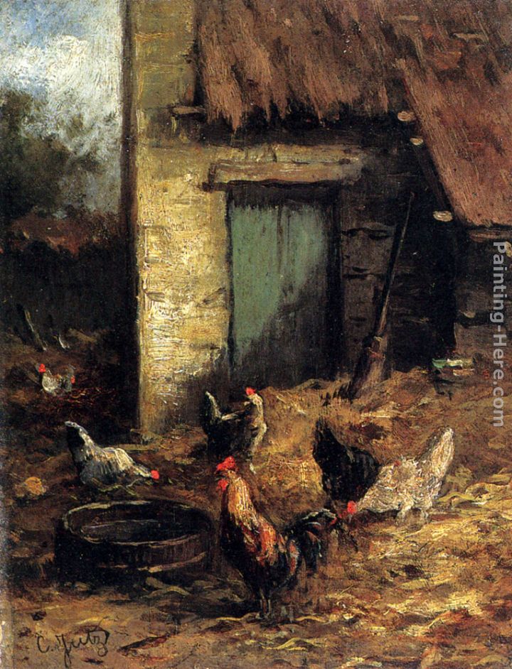 Poultry In A Farmyard painting - Carl Jutz Poultry In A Farmyard art painting